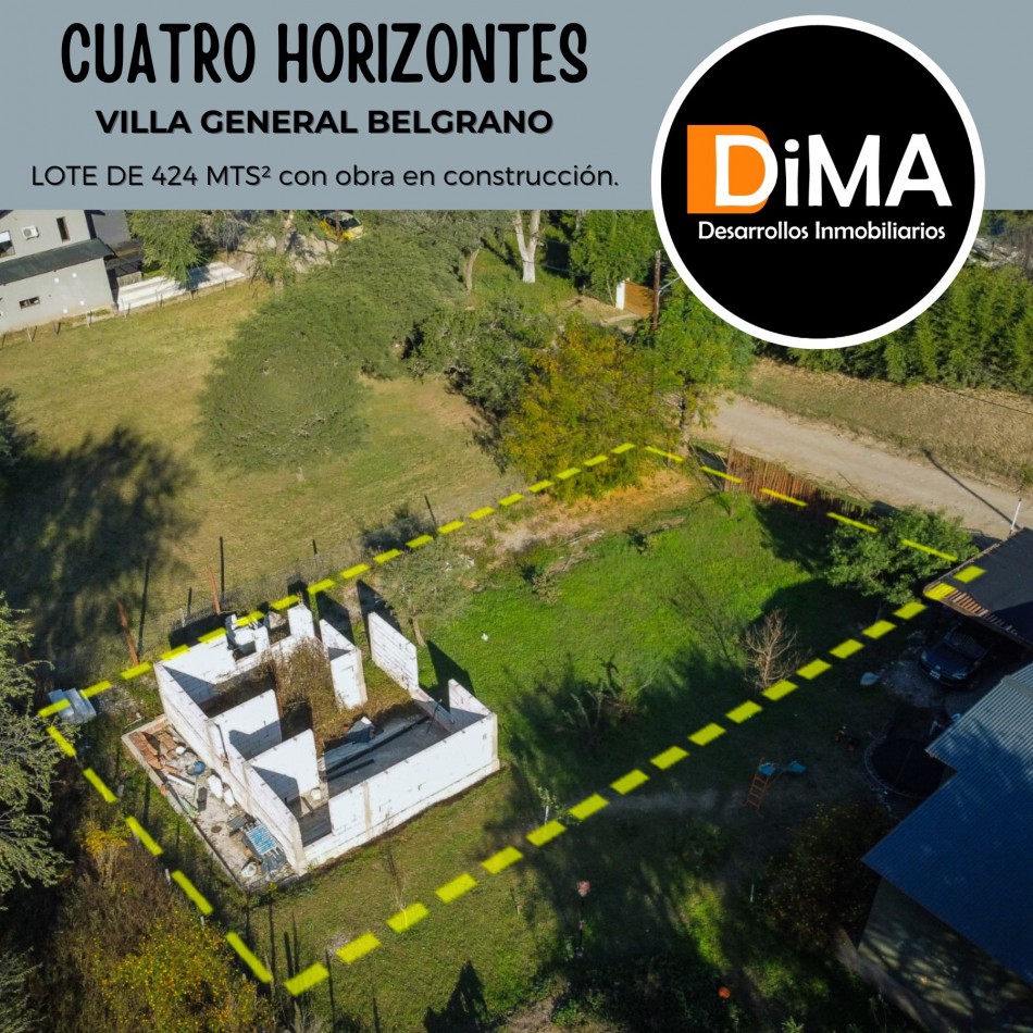 LOTE DE 424 MTS² + CONSTRUCCION - CUATRO HORIZONTES - VILLA GENERAL BELGRANO